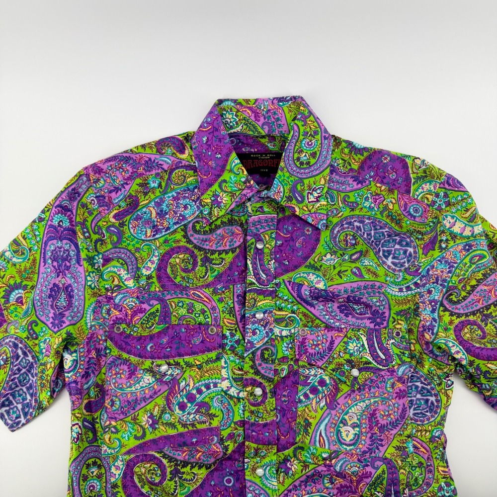 Dragonfly Vintage 90s Y2K Pearl Snap Paisley Shirt S Multicolor Psychedelic